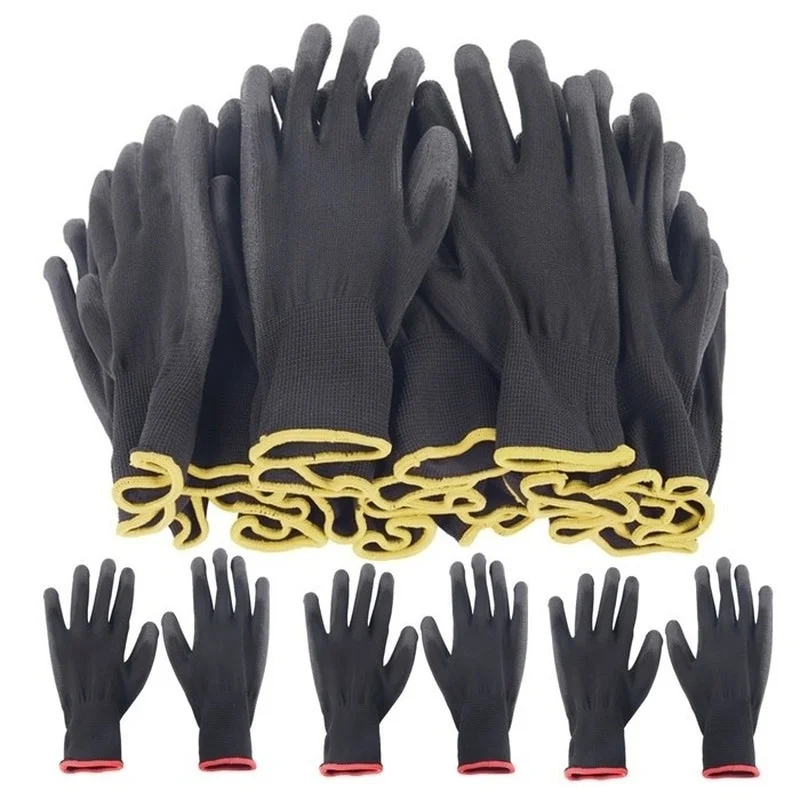 24pieces/12 Pairs Pu Nylon Safety Coating Work Gloves Excellent Grip Work Industrial Protective Builders Gardening Supply S M L