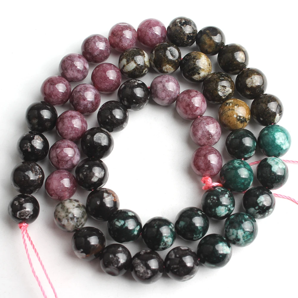 Natural Tourmaline Stone Beads Smooth Round Loose Beads For Jewelry Making DIY Bracelet Necklace Pick Size 6/8/10mm 15 Inches