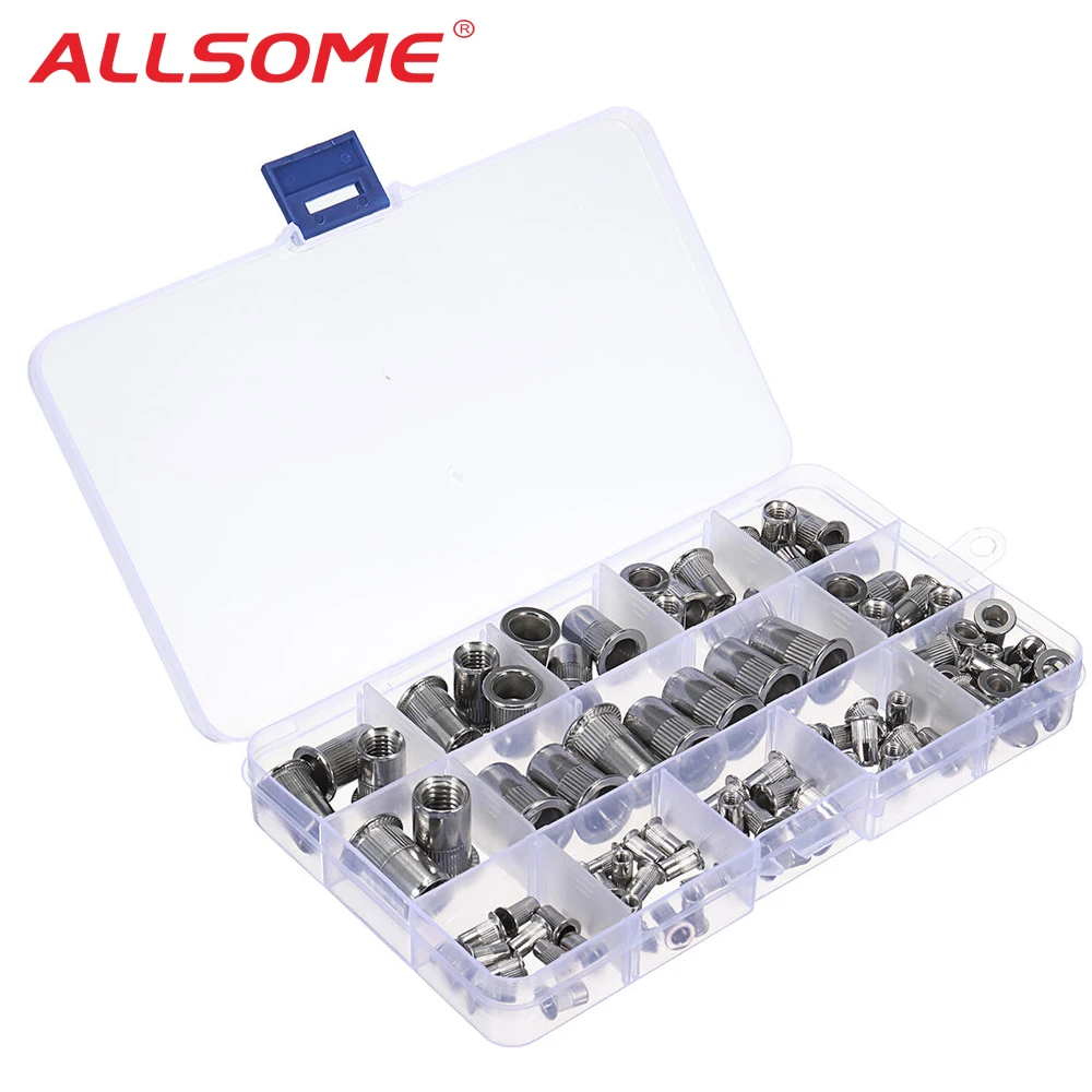 ALLSOME 93Pcs สแตนเลส Rivet Nut Rivnut Nutsert ชุด M3 M4 M5 M6 M8 M10 HT2827