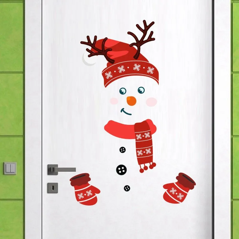 Christmas Wall Sticker Xmas Snowman Refrigerator Stickers Merry Christmas Feliz Navidad Decor For Home 2024 Happy New Year Decor