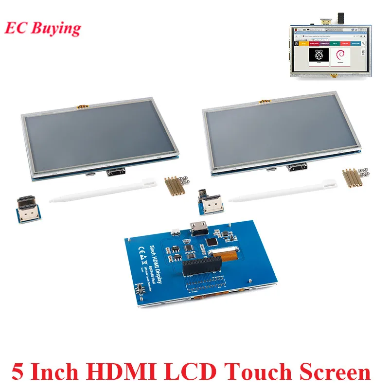 

5 Inch HDMI LCD Resistive Touch Screen Display Module 800x480 5.0" TFT Monitor for Raspberry Pi 3rd 4th 3 A+/B+/2B/3B+/4B