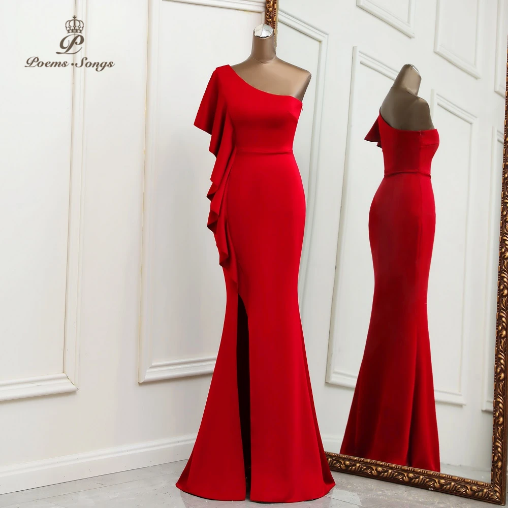 Sexy red one- shoulder Evening dress prom dress robe de soiree de mariage robe longue Bridesmaid dresses Party dress Night dress