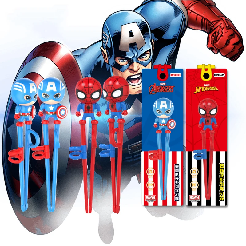 1 Pair Disney Cartoon 3D Chopsticks Children Training Learning Chopsticks Hero Doll Silicone Ring Children\'s Tableware Set