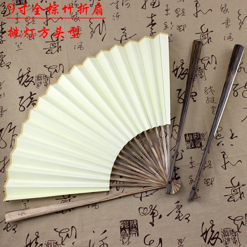 |Sue for paper and 9 inches full core brown bamboo paper blank black men folding fan Chinese wind fan fan