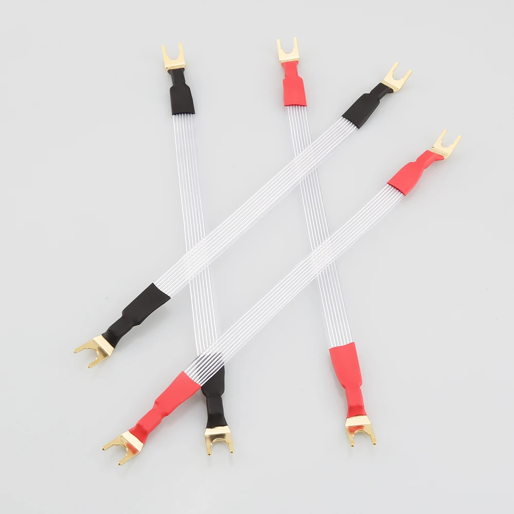 4pcs 15cm DIY Audio Speaker Wire Silver Plated Jumper Cable Flat Jump Cable with Banana to Spade Bridge Connector