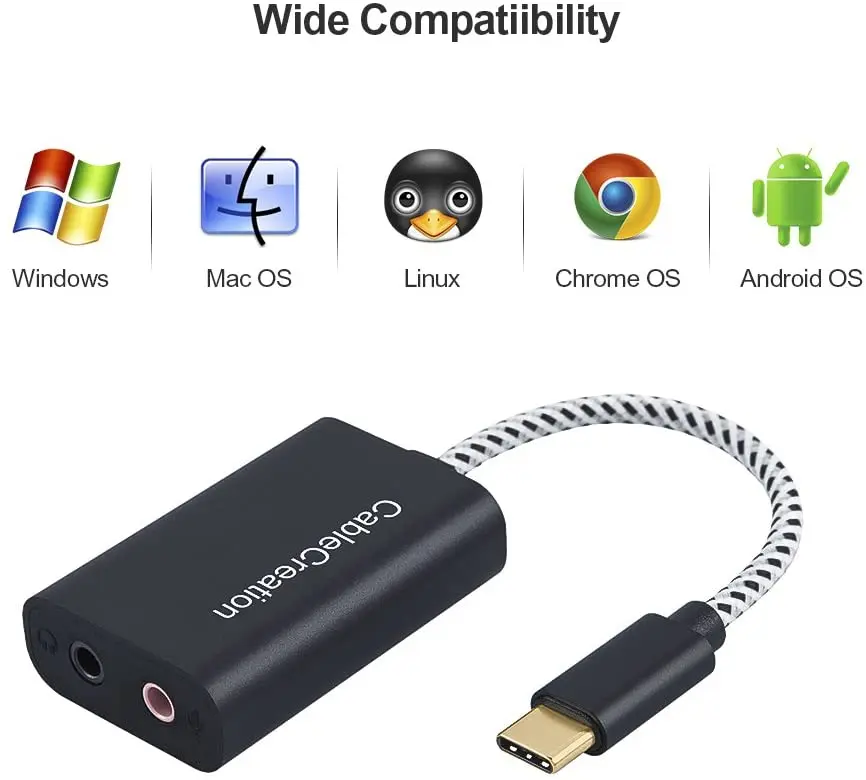 USB-C ميكروفون محول ، Type-C خارجي ستيريو كارت الصوت مع 3.5 مللي متر الصوت جاك متوافق مع ويندوز ، برو 2020 ، التوصيل والتشغيل