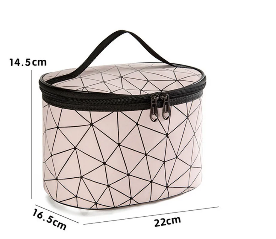 1 Pc PU Waterproof Striped Women Cosmetic Bag Travel Toiletry Organizer Zipper Storage Makeup Pouch Portable Handbag Make Up Bag