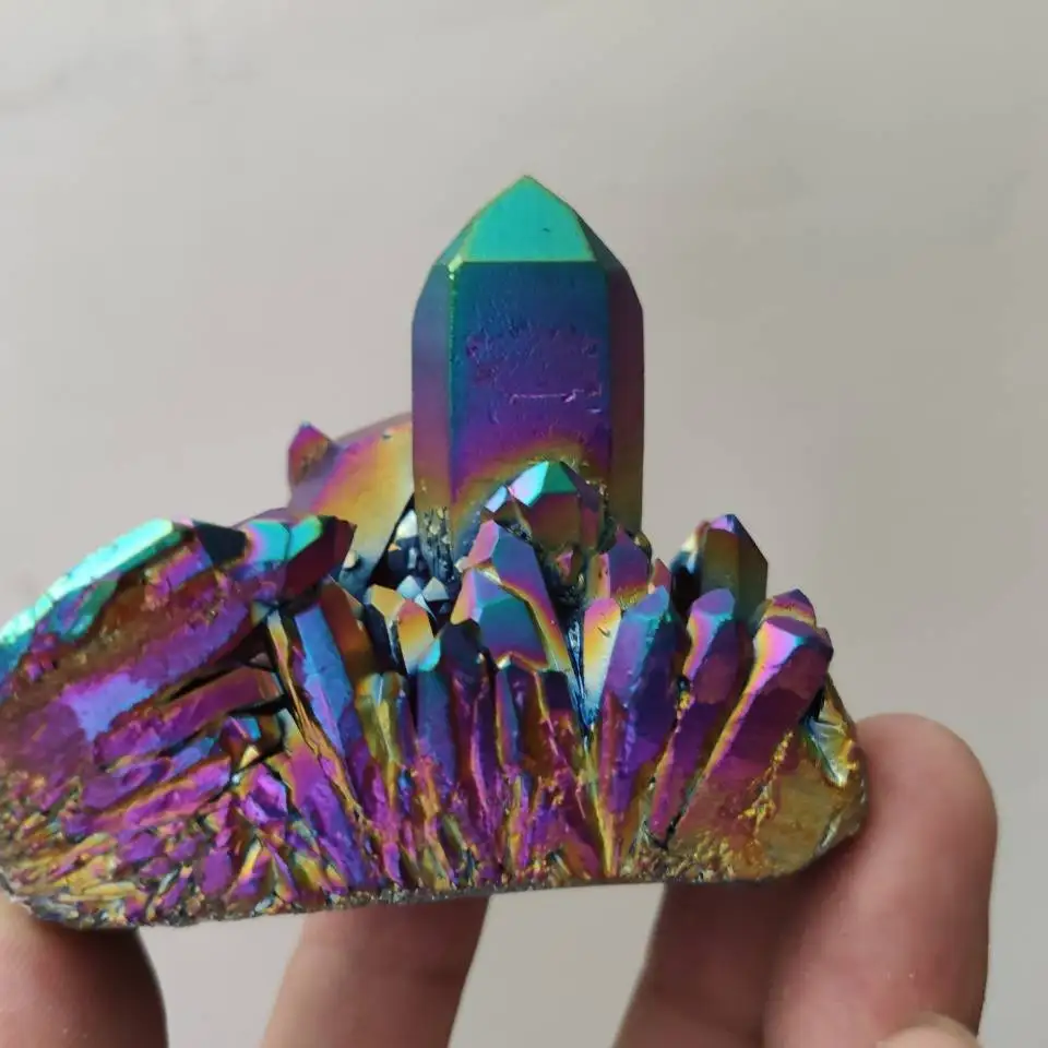 120g Titanium Aura Lemurian Quartz Rainbow Cluster Crystal Healing Colour Rock