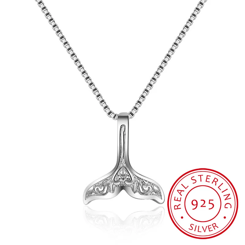 Wholesale Wedding Jewelry 925 Sterling Silver Whale Tail Fish Nautical Charm Mermaid Tail Silver Necklace Women Neckalces