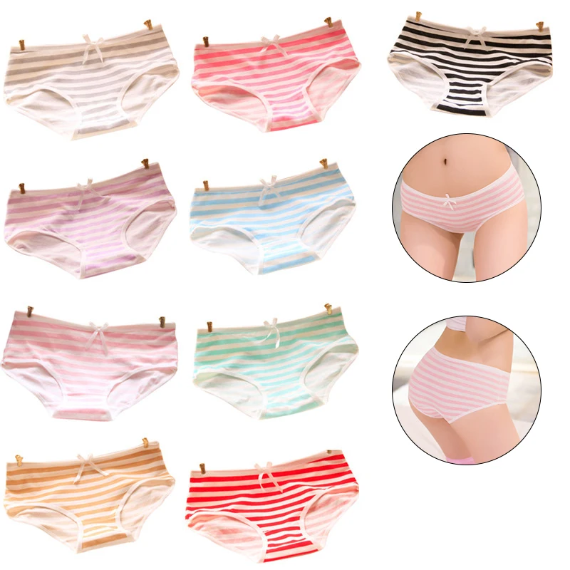 Women Cute Sexy Underwear Panties Stripes Navy Bowknot Tanga Lovely Women Panties Cotton Briefs