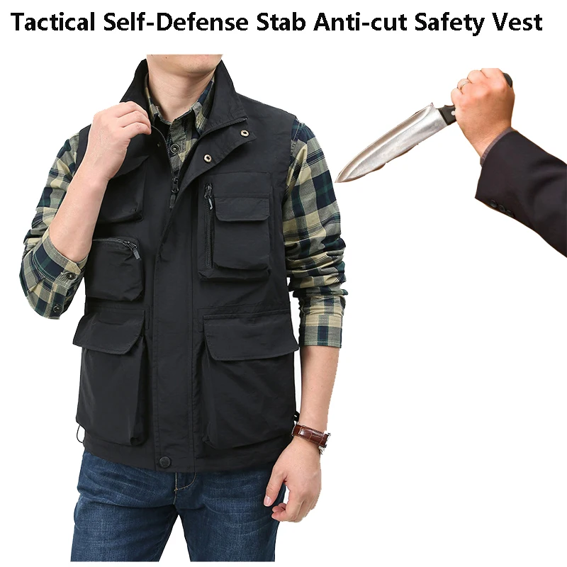 Men Outdoor Safety Anti-Cutting Anti-Stab Vest Multi-Pocket Tactical Self-Defense Flexible Anti-Hacking Wear-Resistant Clothing