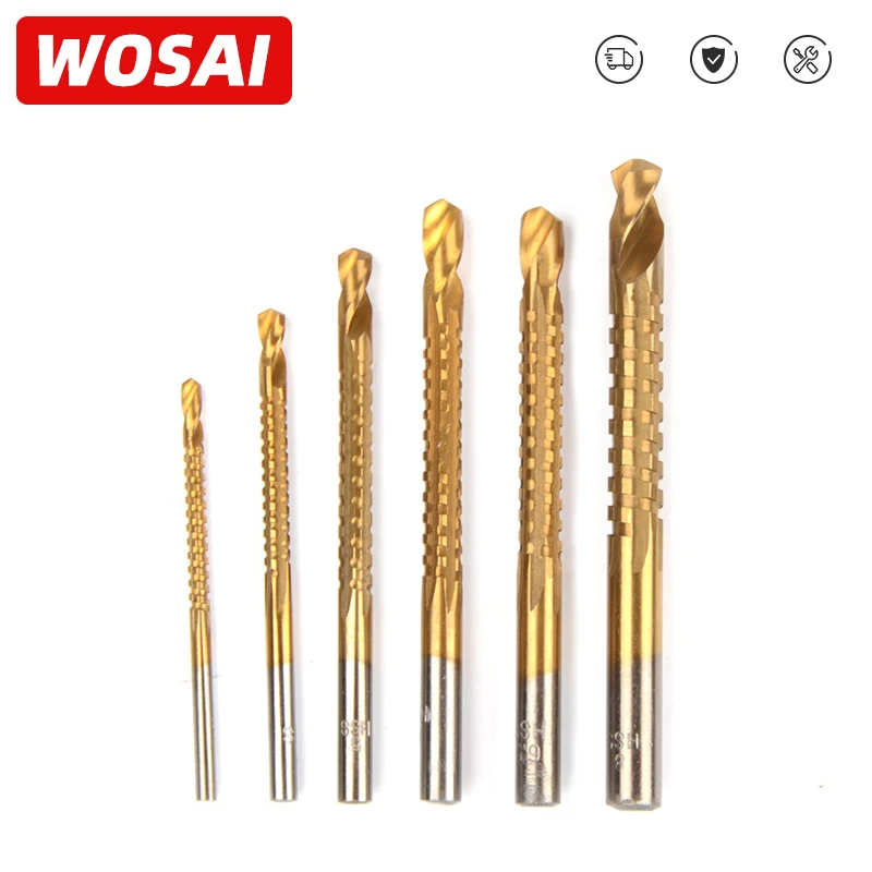 WOSAI 6pcs/Set Drill Bit Carbide Tip HSS High Drill Bit Saw Set Metal Wood Drilling Hole tools Drill Titanium Coated Woodworking