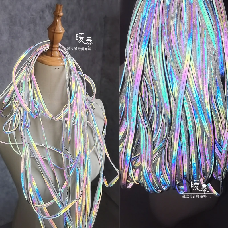 

Iridescent Reflective Rope Accessories Laser Safety Warning DIY Handmade Hats Bag Rope Belt Decor Clothes Designer Fabric