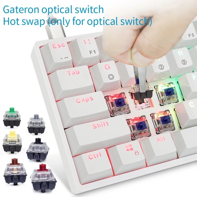 Imagem -03 - Gateron-teclado Mecânico Portátil Gk61 Sk61 60 Interruptores Ópticos com Iluminação Rgb com Fio Permutável Quente para pc