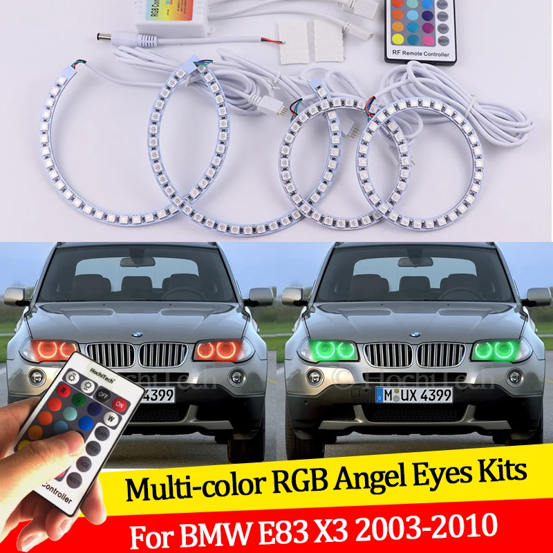 BMW E83 X3 2003-2010 RGB 엔젤 아이즈 LED 링 RF 무선 제어 DRL, 16 색