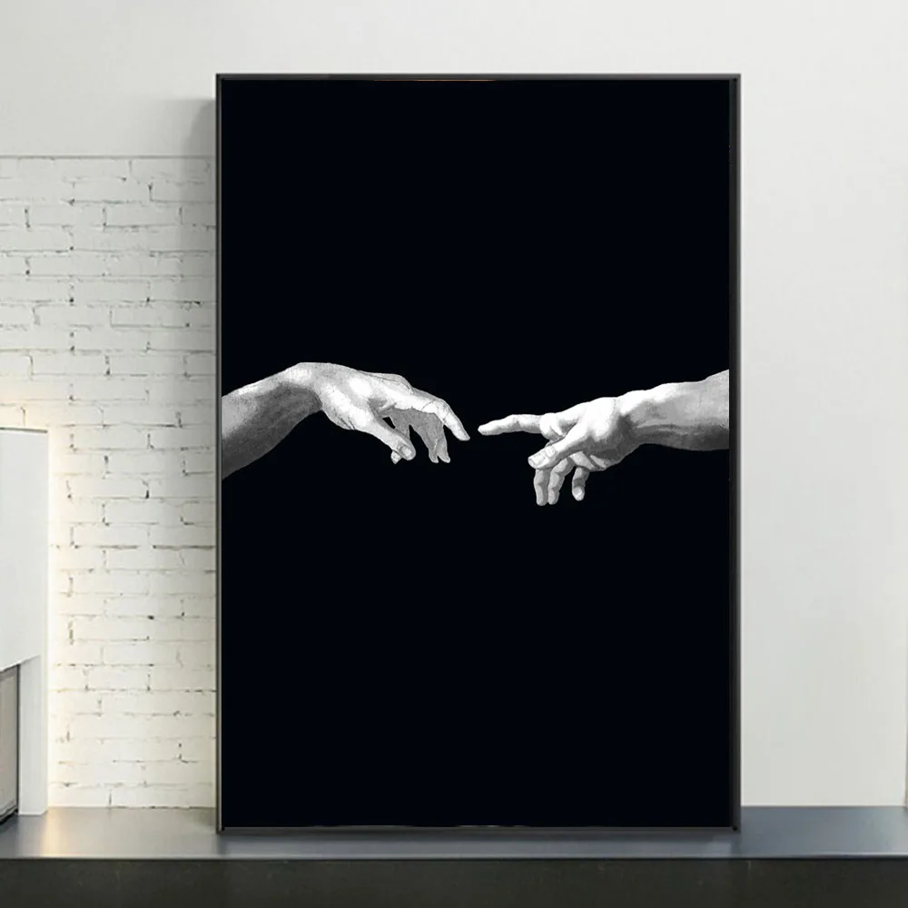 Creation Of Adam Creativity Canvas Art Pictures Hand To Hnad On Black Ground Canvas Paintings on the  Wall Art Posters Cuadros