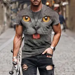 New 3d Printing Personality Cute Cat Animal Men's Street Casual T-shirt Sports Tide Men's Young Handsome T-shirt Top