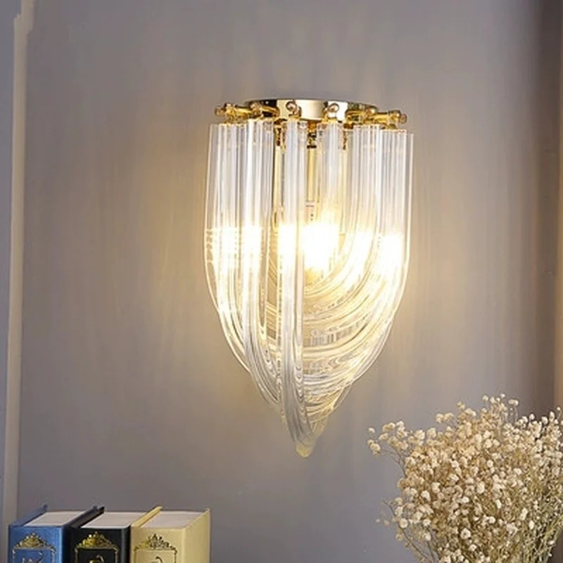 

Personality luxury American gold living room dining room bedroom glass crystal pipe LED E14 wall lamp