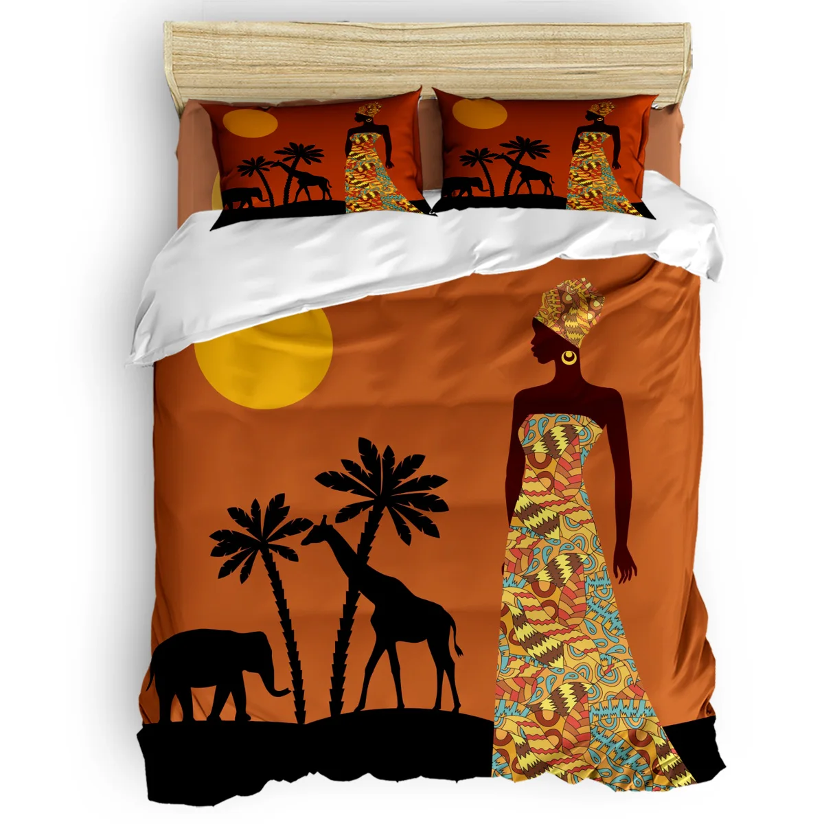 Black Woman African Savannah Tropical Landscape Duvet Cover Set 2/3/4pcs Bedding Set Bed Sheet Pillowcases Cover Set