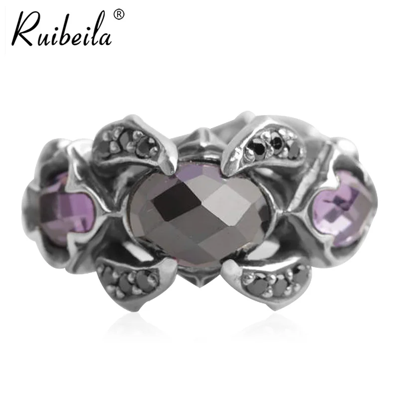 Ruibeila ouverture taille réglable bague de gemme pourpre hommes et femmes personnalité rétro bague de patte en argent 925