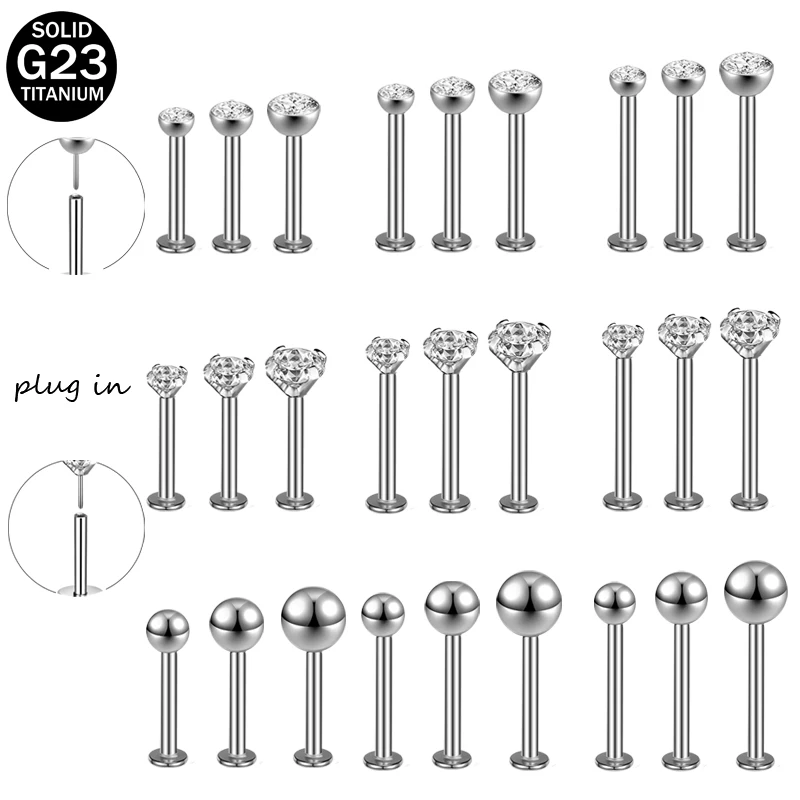 

AOEDEJ 1PC 16G G23 Titanium Labret Lip Piercing CZ Crystal GEM Labret Ring Ear Tragus Helix Piercings 2-3MM Ear Stud Jewlery