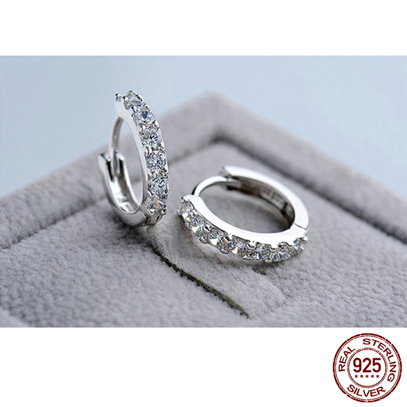 2020 NEW HOT SALE 100% Real 925 Sterling Silver Crystal Circle Earring For Women Making Jewelry Gift Wedding Party Engagement