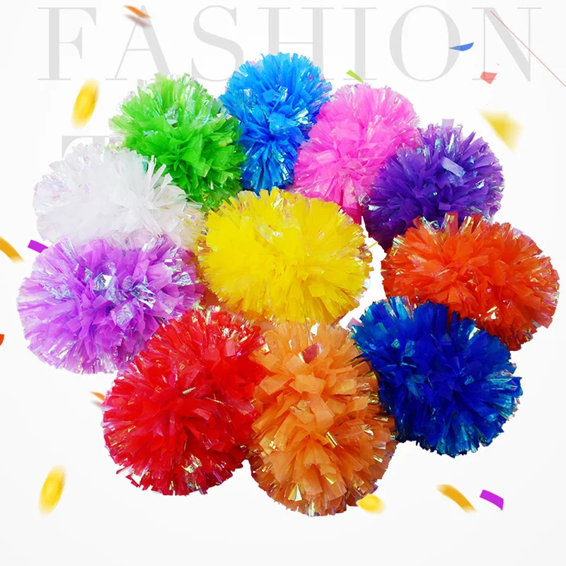 Girl adult Plastic PE colorful rainbow Cheerleading cheerleader pompom with baton handle pom pom item products 12 colors