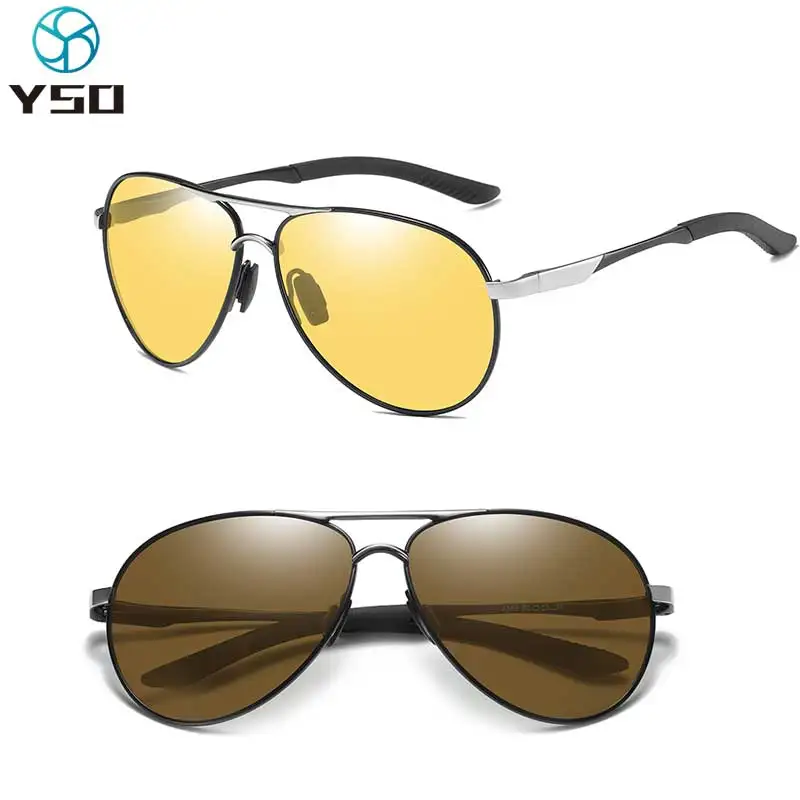 

YSO Men Women Photochromic Sunglasses UV400 Polarized Yellow Night Vision Lens Sunglasses For Driving Night and Day Glasses A563