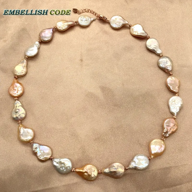 baroque pearl choker statement necklace mixed color round teardrop flat shape natural freshwater pearls red golden 3mm beads