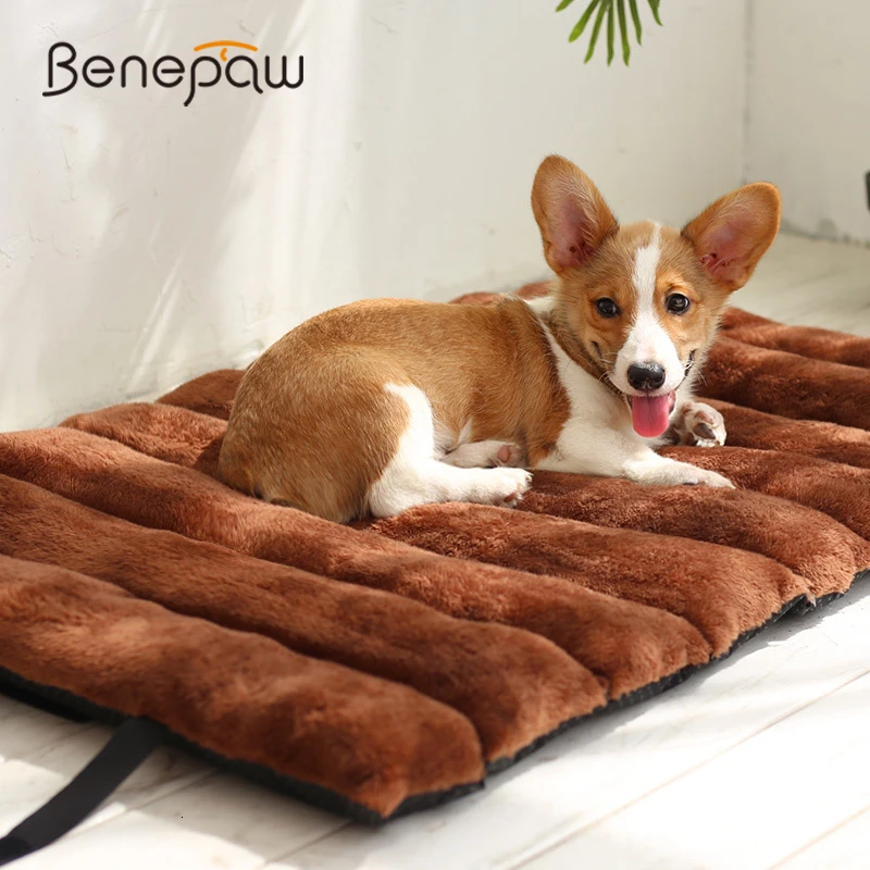 Benepaw Warm Foldable Dog Bed Autumn Winter Anti-slip Thick Puppy Pet Mat Short Plush Medium Large Dog Cushion Easy To Store