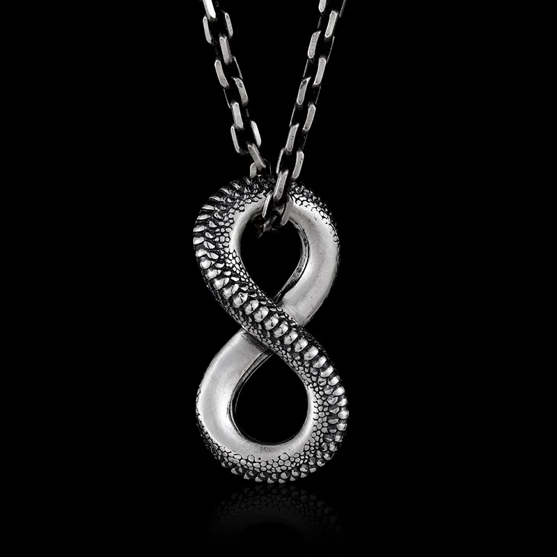 Vintage Silver Color Infinity Ouroboros Snake Pendant Necklace for Men Women Party Jewelry Hip Hop Long Chain Accessories