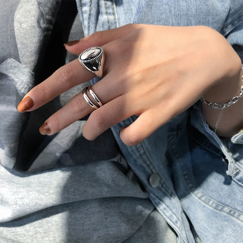 Women's Minimalist Double Layer Line Ring, Silver Color