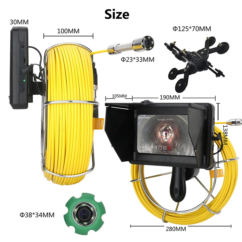 Wireless WiFi Pipeline Inspection Video Camera, 7'' Industrial endoscope, Sewer Pipe Drain, Compatible with Android,