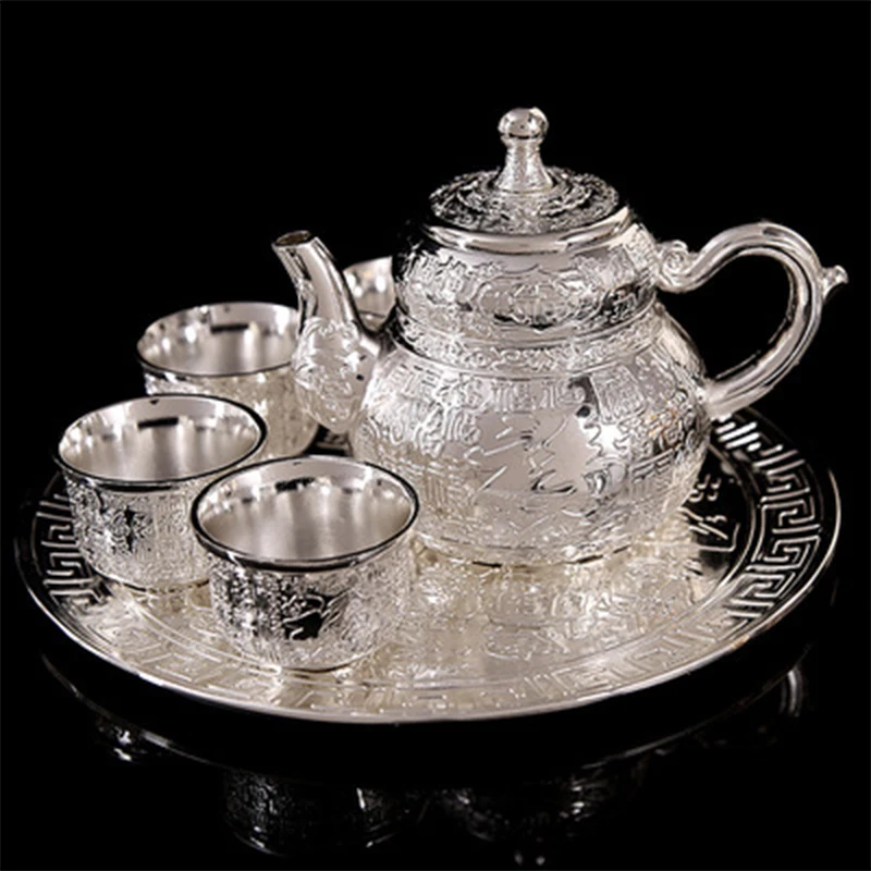 

Pak Fook Tea Set Handmade Kettle Brewing Teapot Silver Outdoor Portable Teapot Set Tea Ceremony Exquisite Gift Kung Fu Tea Set