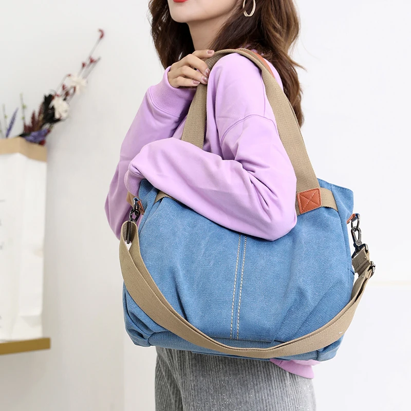 Leinwand Hobos Tasche Frauen Handtaschen weibliche Designer große Kapazität Freizeit Umhängetaschen für Reise wochen ende Outdoor Bolasas Farben – Detail 21