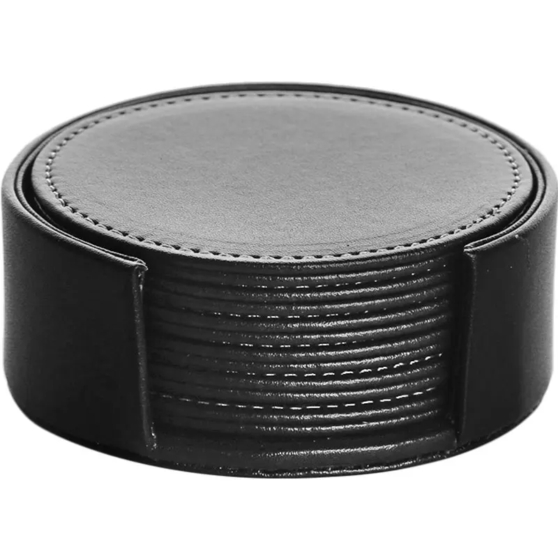 Black PU Leather Coaster Premium Cocktail Non-Slip Mat European Style Creative Leather Coaster