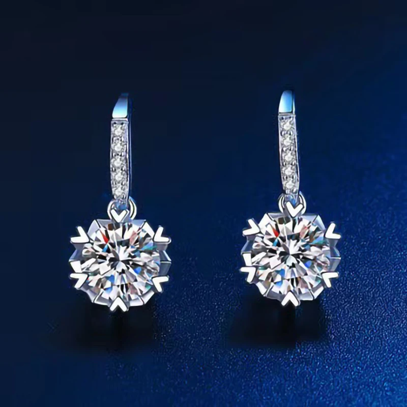 العصرية S925 فضة ندفة الثلج مويسانيتي قطرة مجوهرات أقراط نسائية 100% 925 فضة D اللون 0.5ct مويسانيتي أقراط