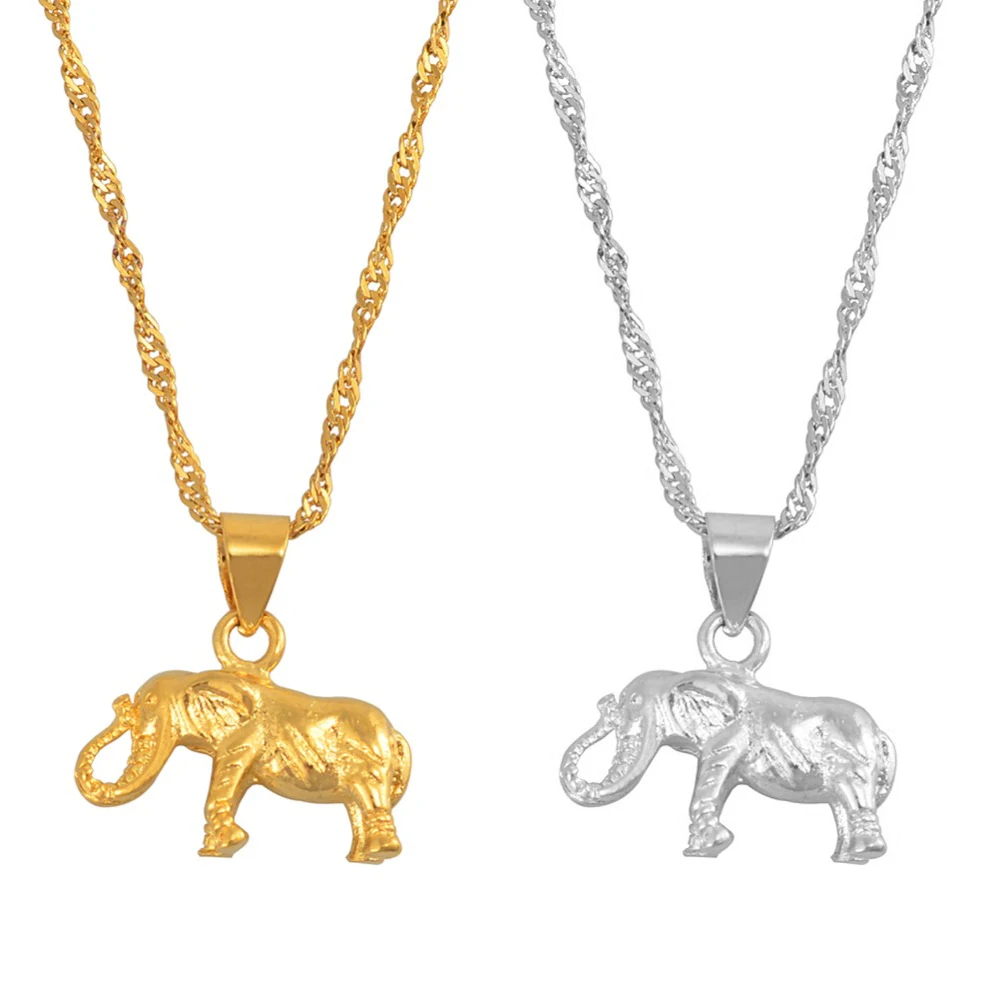 Anniyo SMALL Elephant Pendant and Chain Necklaces for Women Girls,Silver Color/Gold Color Charm Animal Jewelry  @003009