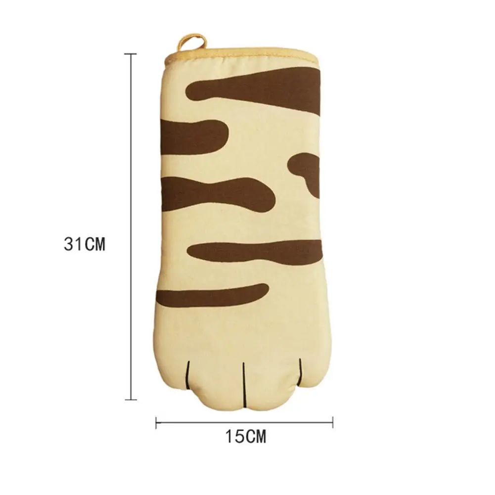 1pcs 3D Cartoon Cat Paws Oven Mitts Long Cotton Baking Insulation Gloves Microwave Heat Resistant Non-slip Kitchen Gloves Tool