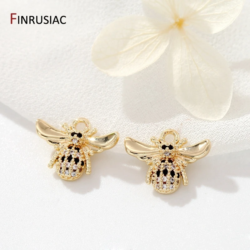 14K Gold Plated Zircon Mini Bee Pendant Charm Accessories DIY Making Necklace Earrings Components