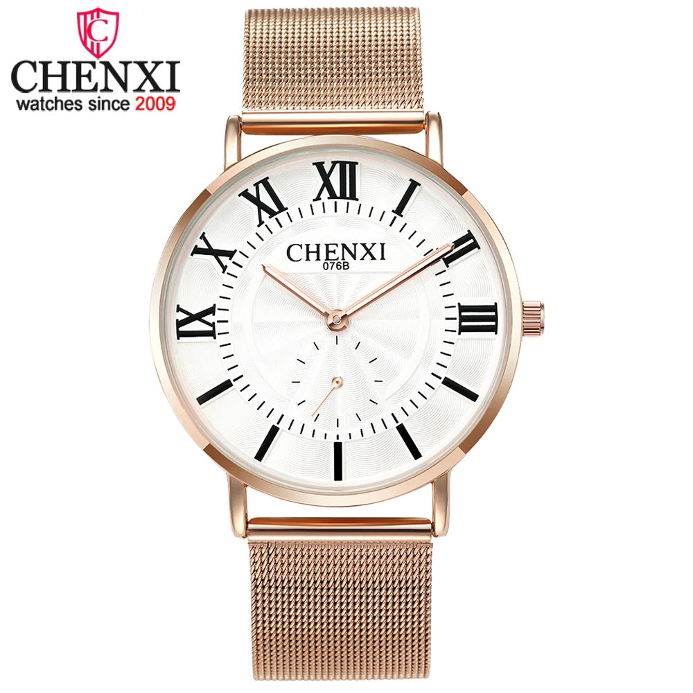 CHENghts-Montres à chiffres romains pour femmes et hommes, montres-bracelets classiques pour dames, ceinture en maille en acier inoxydable, accessoires de mode