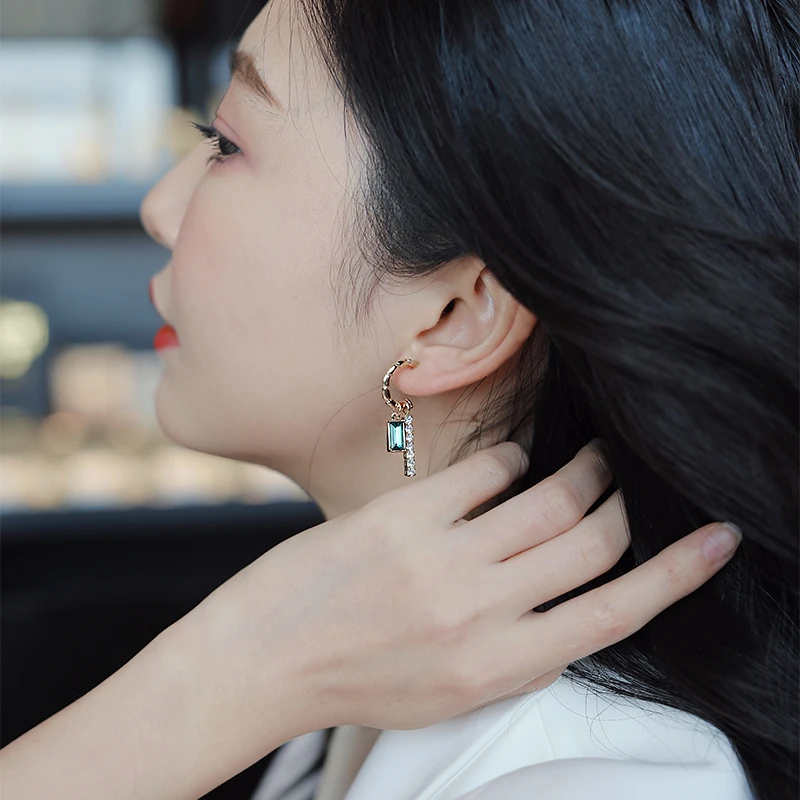 Korea Neue Design Mode Schmuck 14K Reales Gold plating Exquisite Grün Zirkon Ohrringe Elegante Frauen Tägliche Arbeit Zubehör