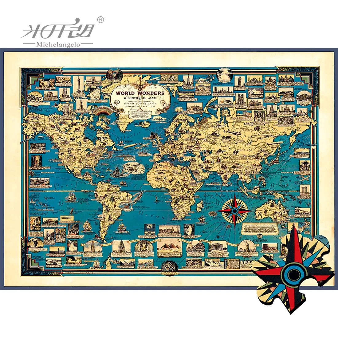 Michelangelo Wooden Jigsaw Puzzle 1000 1500 2000 Piece World Map Cultural Custom Kid Educational Toy Collectibles Painting Decor