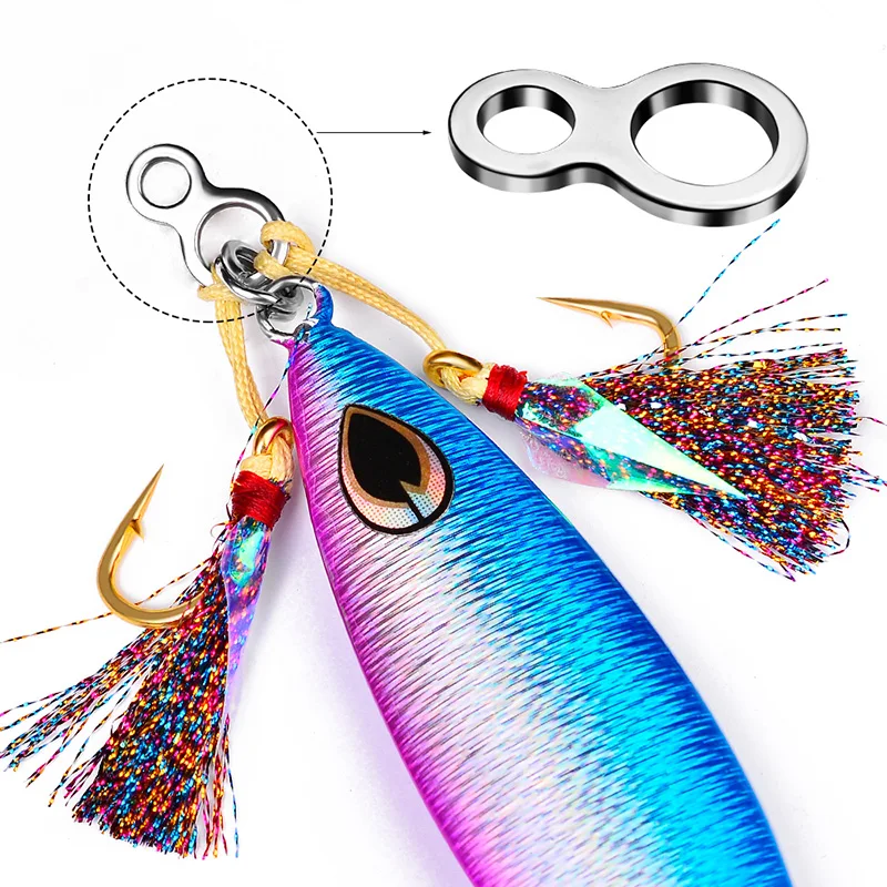 KATYUSHA 20Pcs Heavy Fishing Double 8 Solid Ring 400-600lbs Swivel Trolling Connector Jig Assist Hook 304 Stainless Steel Tackle