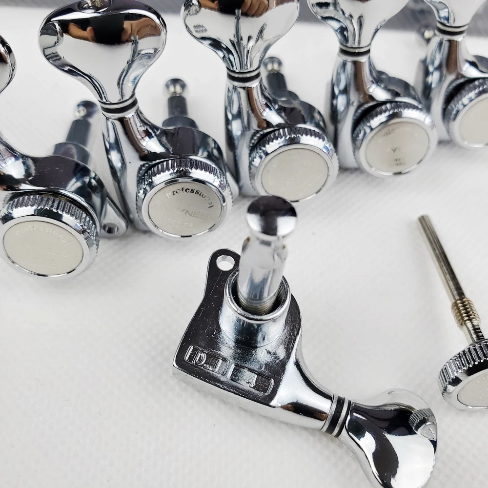 1 Set Kaynes Guitar Locking Tuners Electric Guitar Machine Heads Tuners Lock String Tuning Pegs Chrome Silver DJ334C