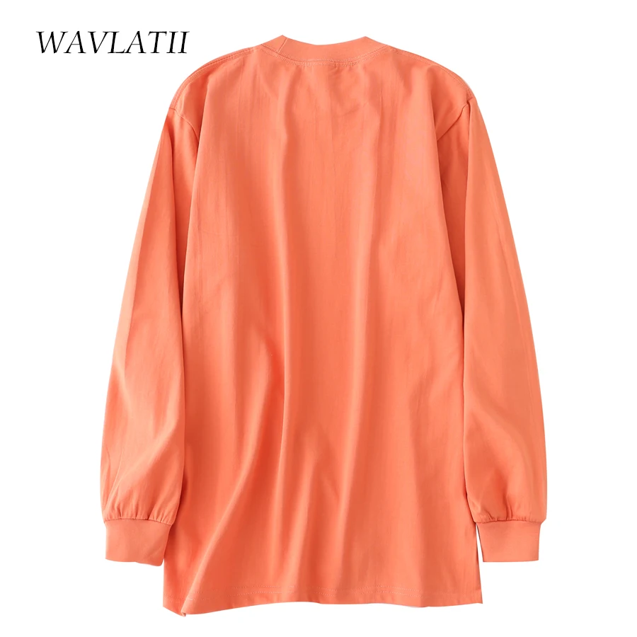 WAVLATII Brand New Women Casual Sweatshirts Female 100% Cotton Grey Hoodie Lady Orange Long Sleeve Tops for Autumn WH2118