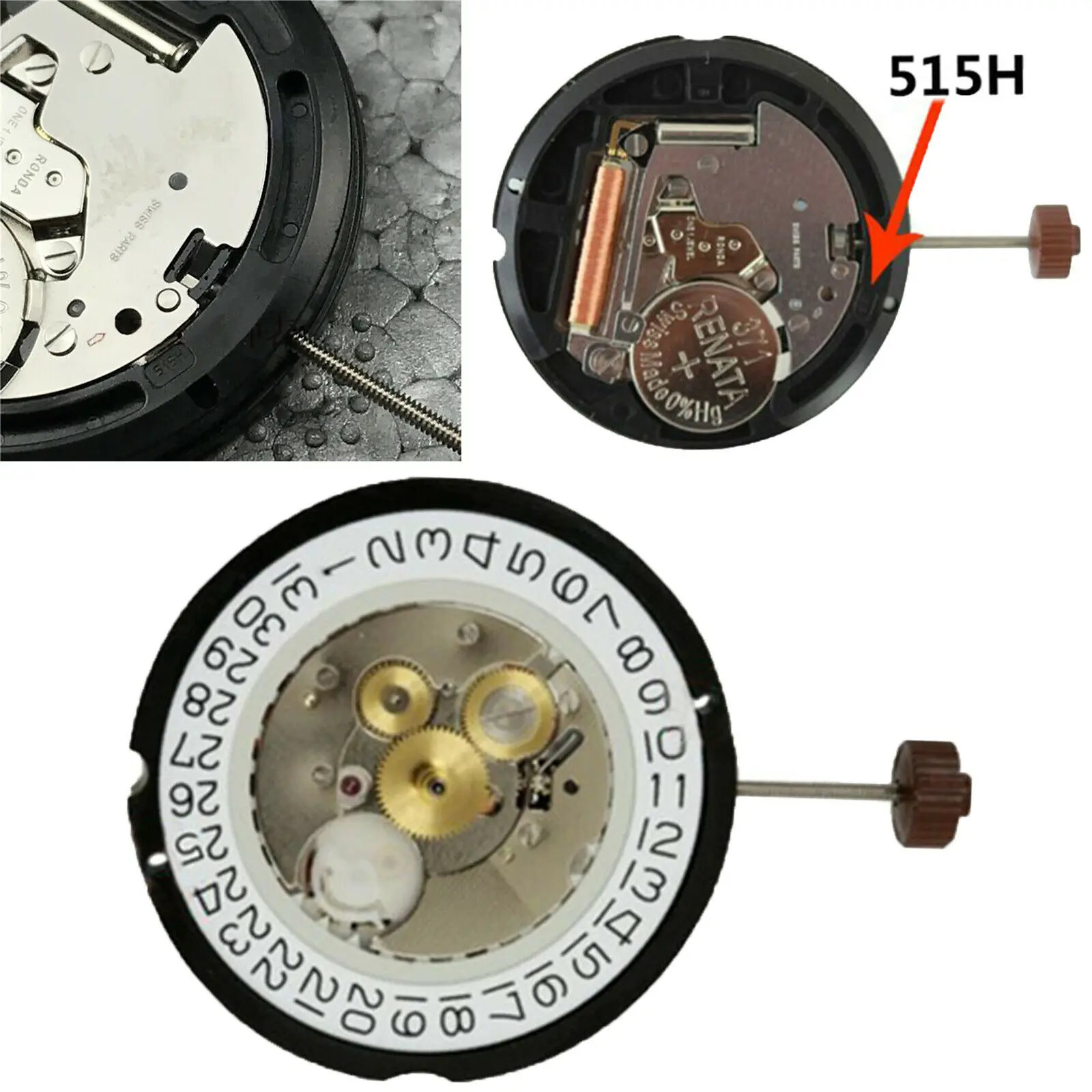 4 Hands 24 Hours Quartz Watch Movement With Battery & Adjusting Stem Replacement Repair Part For Ronda 515H Movement Accessories