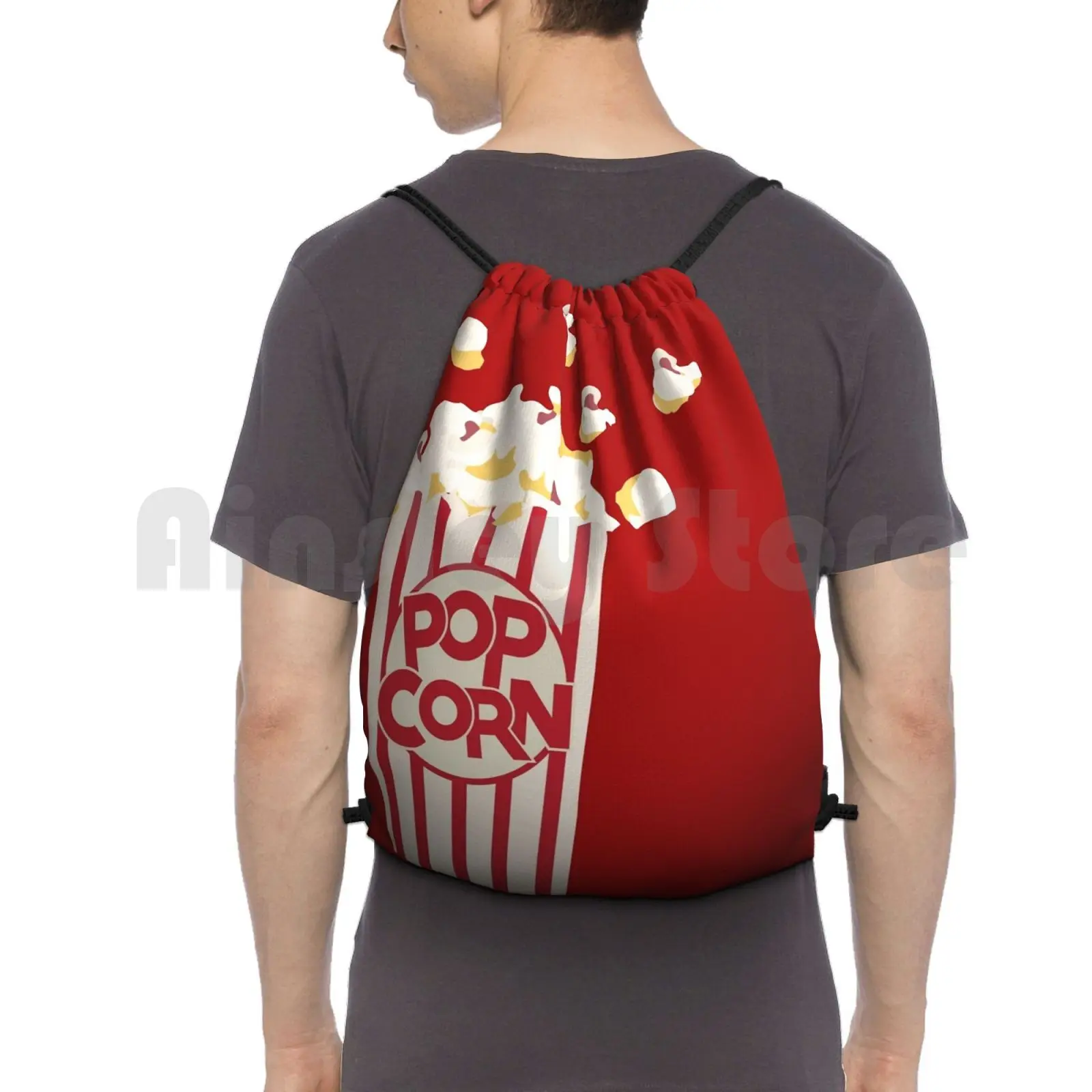 Retro Popcorn Backpack Drawstring Bags Gym Bag Waterproof Retro Popcorn Retro Popcorn Explosion Red Circle Snack