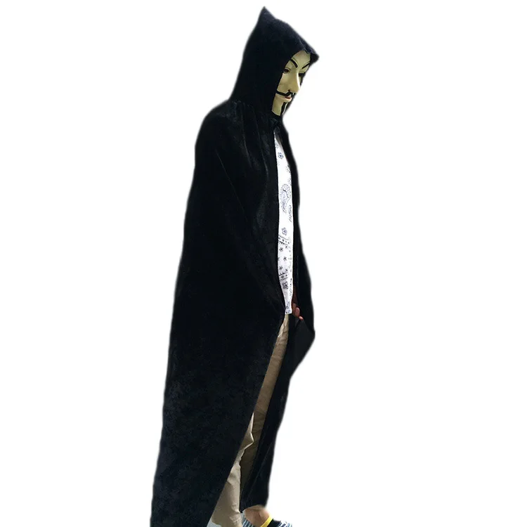 Unisex Cloak Long Velvet Cape Cosplay Costumes Black Halloween Party Supplies 66 inch