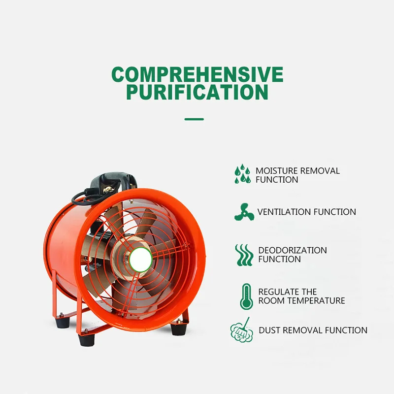 220V/380V อุตสาหกรรมแบบพกพาที่มีประสิทธิภาพ Axial พัดลมระบายอากาศอุโมงค์ Marine การก่อสร้างกำจัดฝุ่นแบบพกพาไอเสียพัดลม